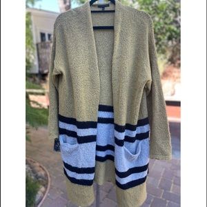 Staccato Long Sleeved, Block Stripped, Long Knit Cardigan - Size L